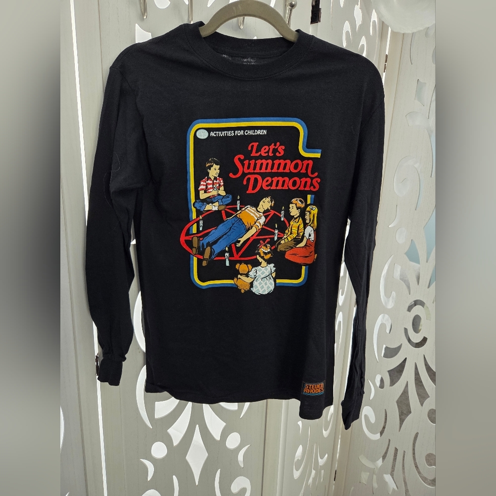 Steven Rhodes Let's Summon Demons Black Long Sleeve Graphic Shirt Small New